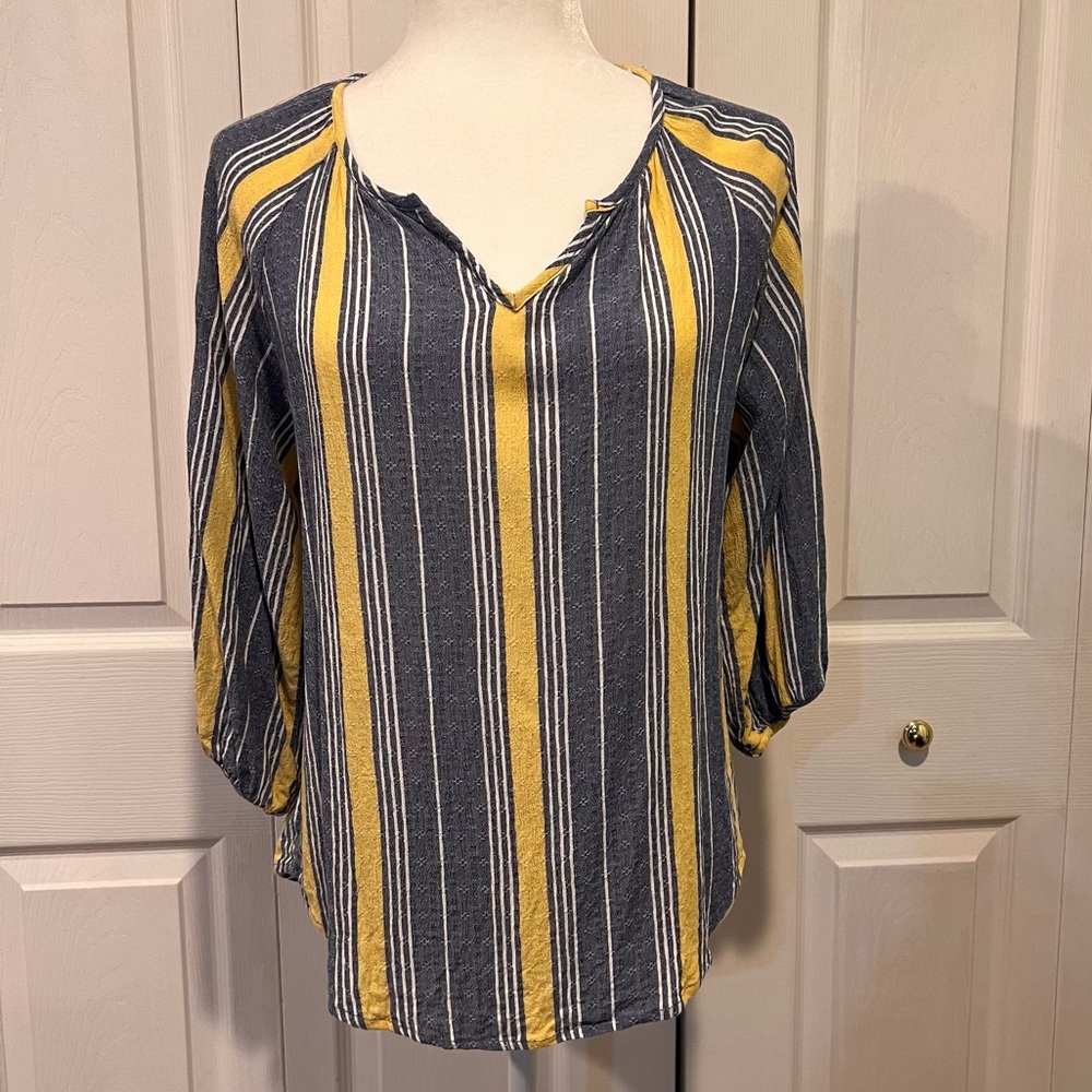 🍋 VERSE Blue Yellow and White Long Sleeve Blouse / Shirt - Large